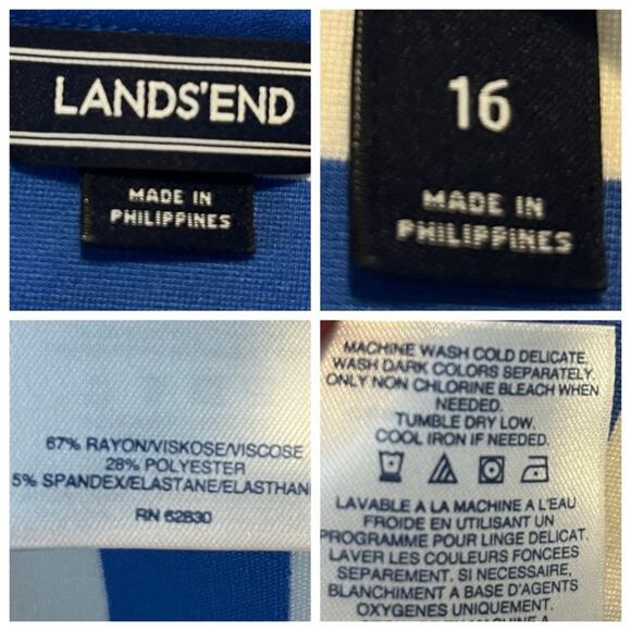 Lands’ End Shift Dress Ponte 3/4 Sleeve Blue White Stripe Women’s Plus Size 16 - Picture 10 of 11